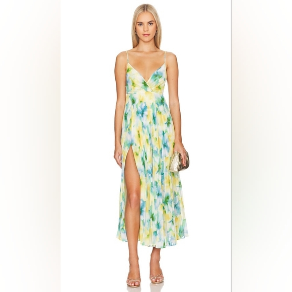 Misa Los Angeles Galeta Dress in Citron Water Color.MSRP $470 NWT